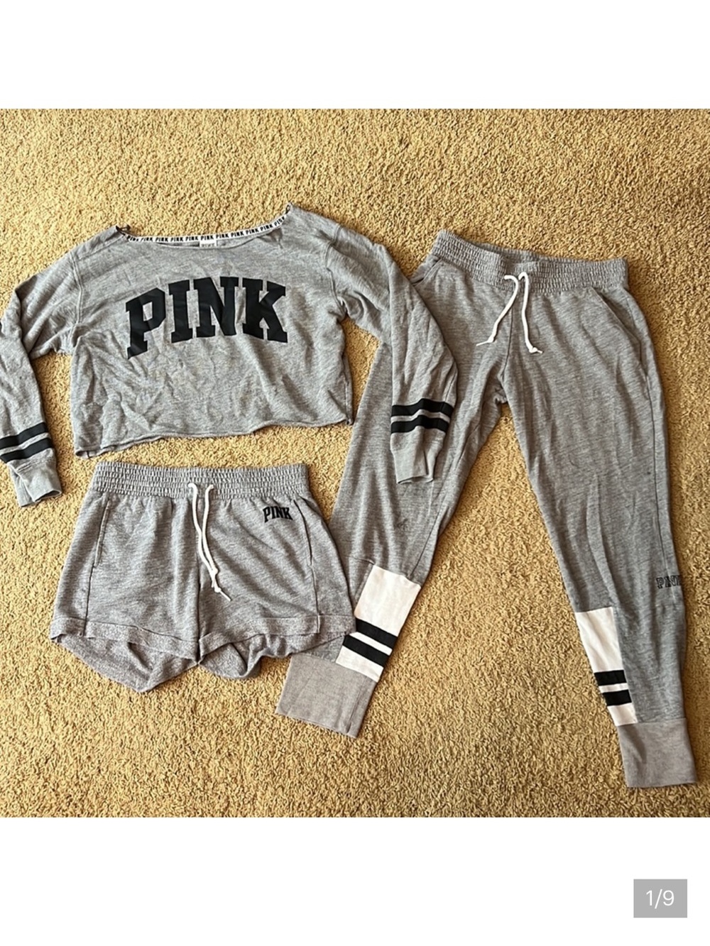PINK Victoria's Secret Gray Three-Piece Pajama Set